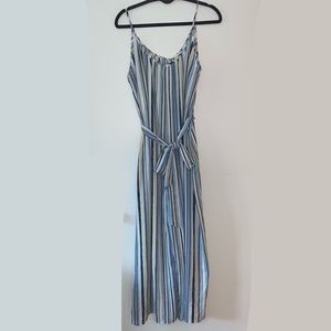 NWOT CY Fashion Blue Yellow Stripe Lightweight Linen Jumpsuit